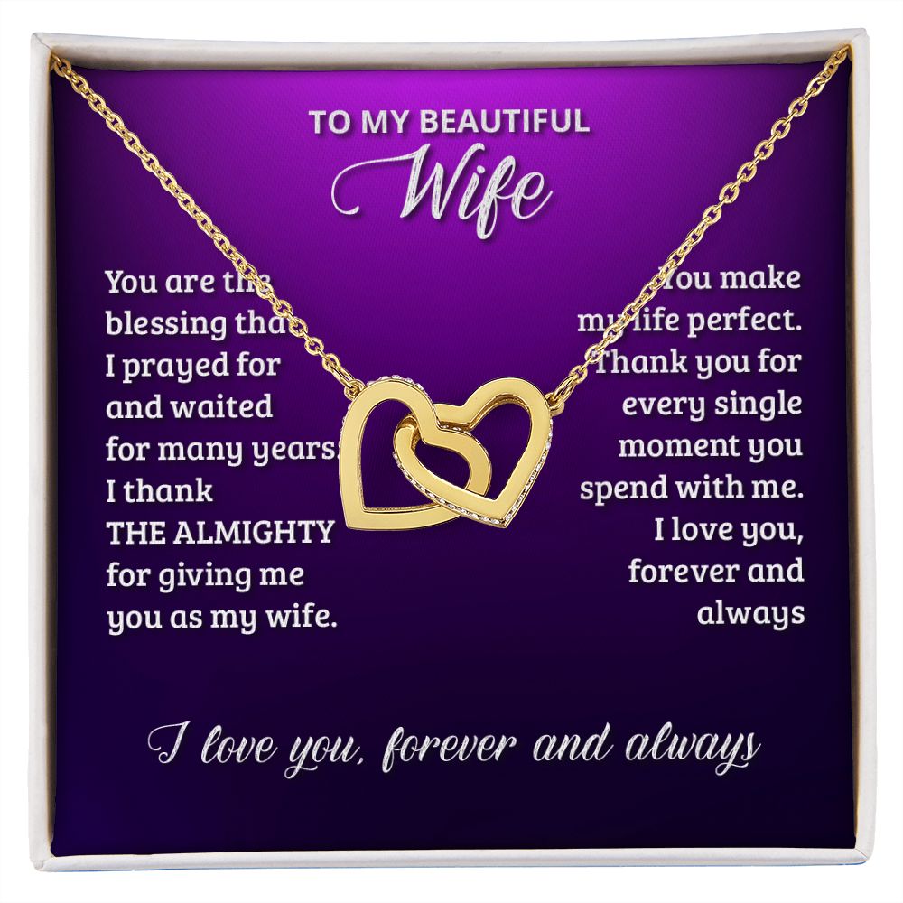 Gifts For Wife Romantic, Wife Birthday Gift Ideas, To My Beautiful Wife Necklace, Interlocking Hearts Necklace For Wife From Husband, Message Card and Gift Box