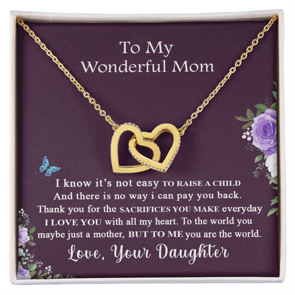 Mom Necklace Gifts for Mom from Daughter to Mom Gifts for Mothers Day from Daughter, To My Mom Necklace from Daughter to Mom Birthday Gifts Necklace with Message Card and Gift Box2231 Interlocking Hearts Necklace