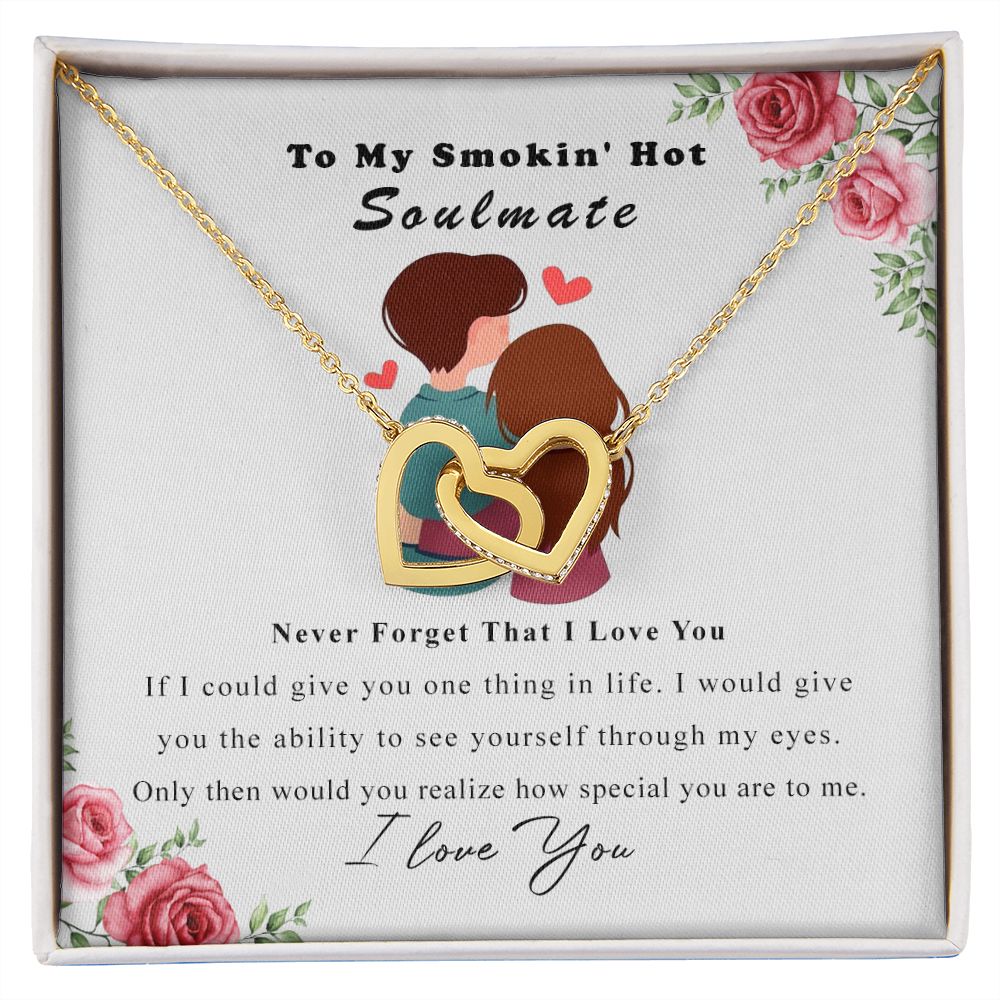 To My Smokin Hot Soulmate Necklace - Wife Gifts From Husband To My Wife Necklace, Gift for Her Romantic, Girlfriend Gifts Necklace for Wife from Men Includes Message Card and Gift Box Interlocking Hearts Necklace