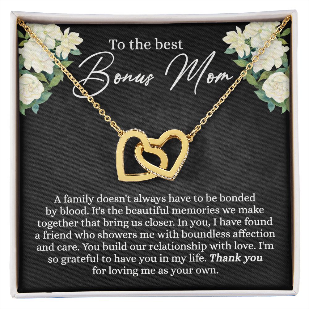 To My Bonus Mom Necklace, Bonus Mom Gift Idea, Bonus Mom Necklace from Daughter Son, Step Mom Gift for Mothers Day Birthday Christmas, Sentimental Jewelry for Women Interlocking Hearts Necklace