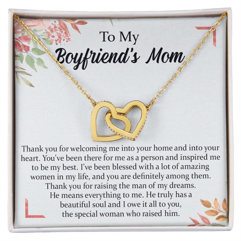 To My Boyfriend's Mom Necklace, Thank You for Raising Man Necklace, Gift to My Boyfriend's Mom for Mothers Day Birthday, Christmas, Going Away, Retirement Jewelry for Women Interlocking Hearts Necklace