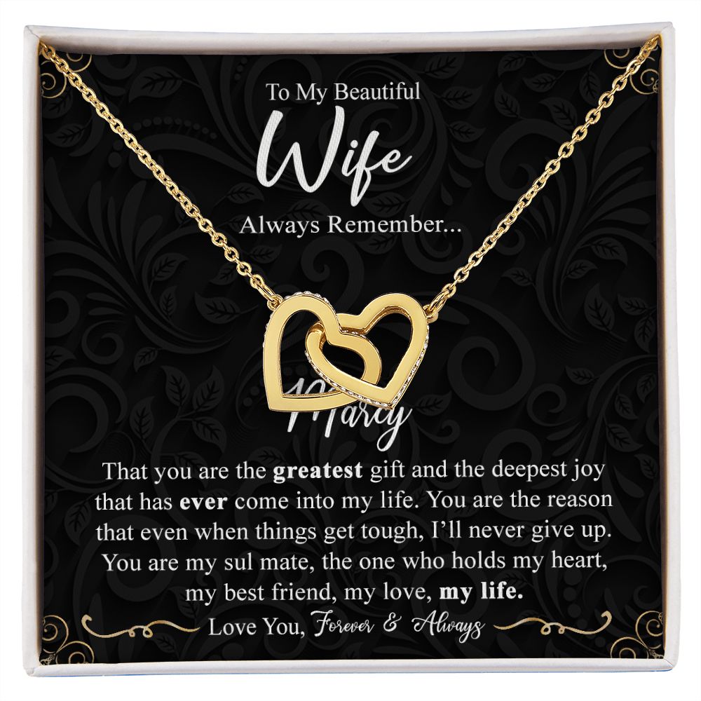 Wife Necklace Gift From Husband To My Beautiful Wife Interlocking Heart Pendant Valentines Day Anniversary Jewelry with Message Card and Gift Box Gift for Wife Necklace Gift Set for Wife