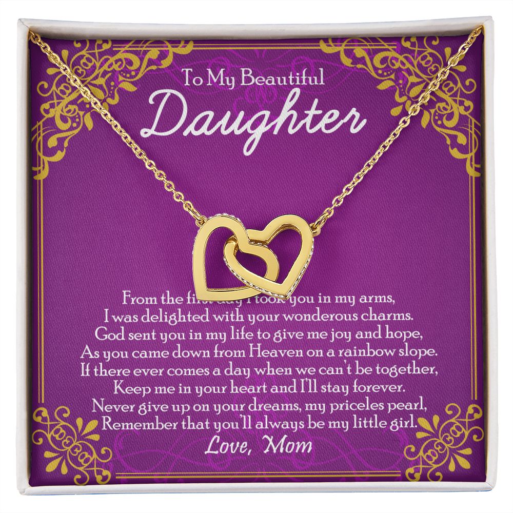 To My Daughter Necklace Gift from Mom, Mother and Daughter Jewelry Necklace for Girls, Mother Daughter Gift Ideas, Jewelry Pendant Necklace Interlocking Hearts Necklace