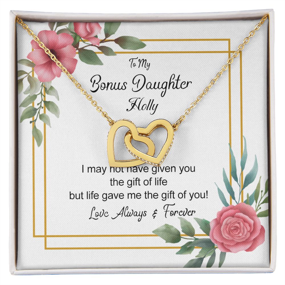Bonus Daughter Gifts From Stepdad, Step Daughter Gifts From Stepmom, Stepdaughter Gifts From Stepdad, Father Stepdaughter Necklace, To My Bonus Daughter Necklaces, Christmas Gifts For Bonus6 Interlocking Hearts Necklace