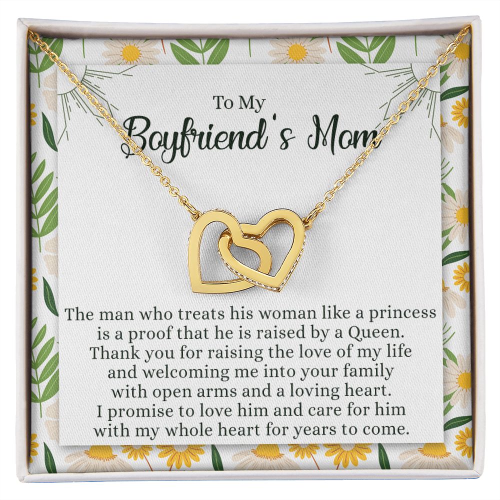 To My Boyfriend's Mom Necklace with Message Card Box, Boyfriends Mom Gift Necklace for Boyfriends Mom Mother Girlfriends to Boyfriend Mom Gift for Mom of Boyfriend Custom Message Card Interlocking Hearts Necklace