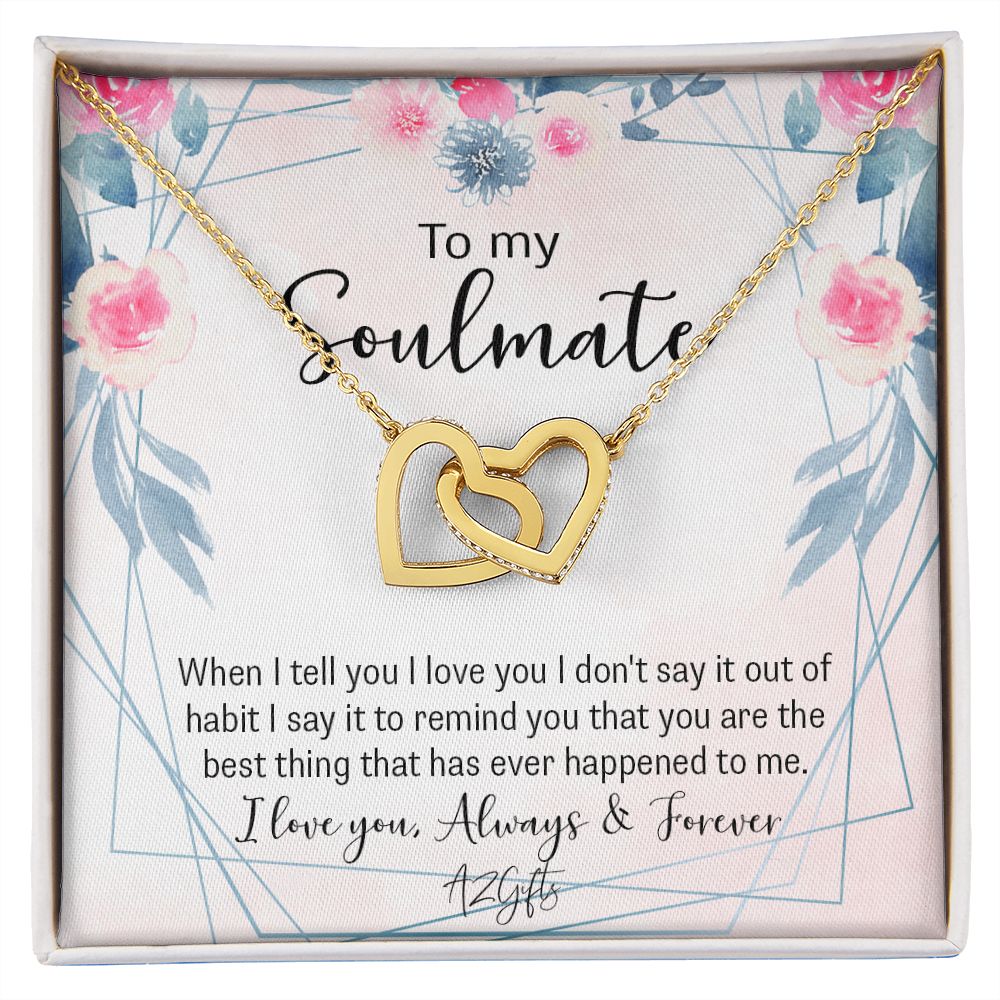 To My Soulmate Necklace for Women Birthday Christmas Jewelry Gifts For My Wife with Message Card Box Personalized Gift Present Pendant for Future Wife Soulmate Girlfriend Love Interlocking Hearts Necklace