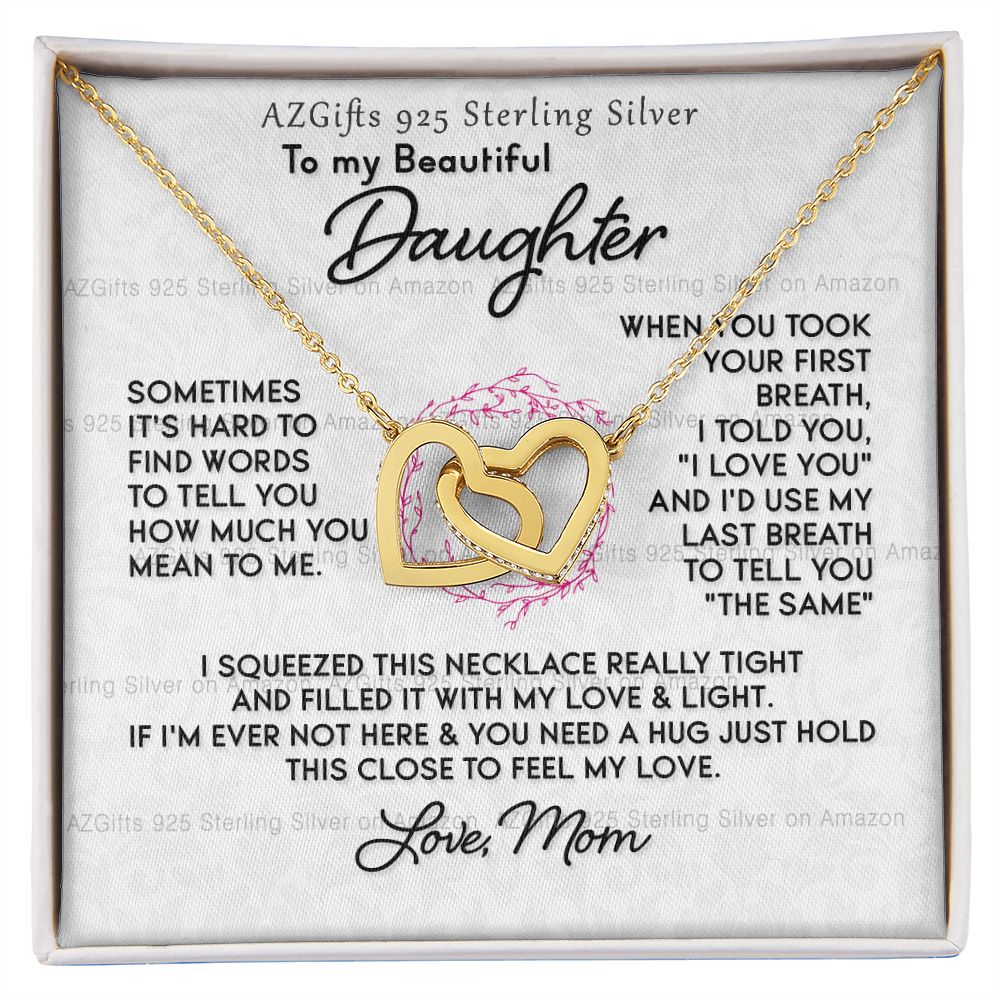 To My Daughter Necklace With Box Card Gift for Daughter Pendant Jewelry Birthday Gift For Her From Mom Mother Gift For Daughter Jewelry for Daughter from Mom Interlocking Hearts Necklace