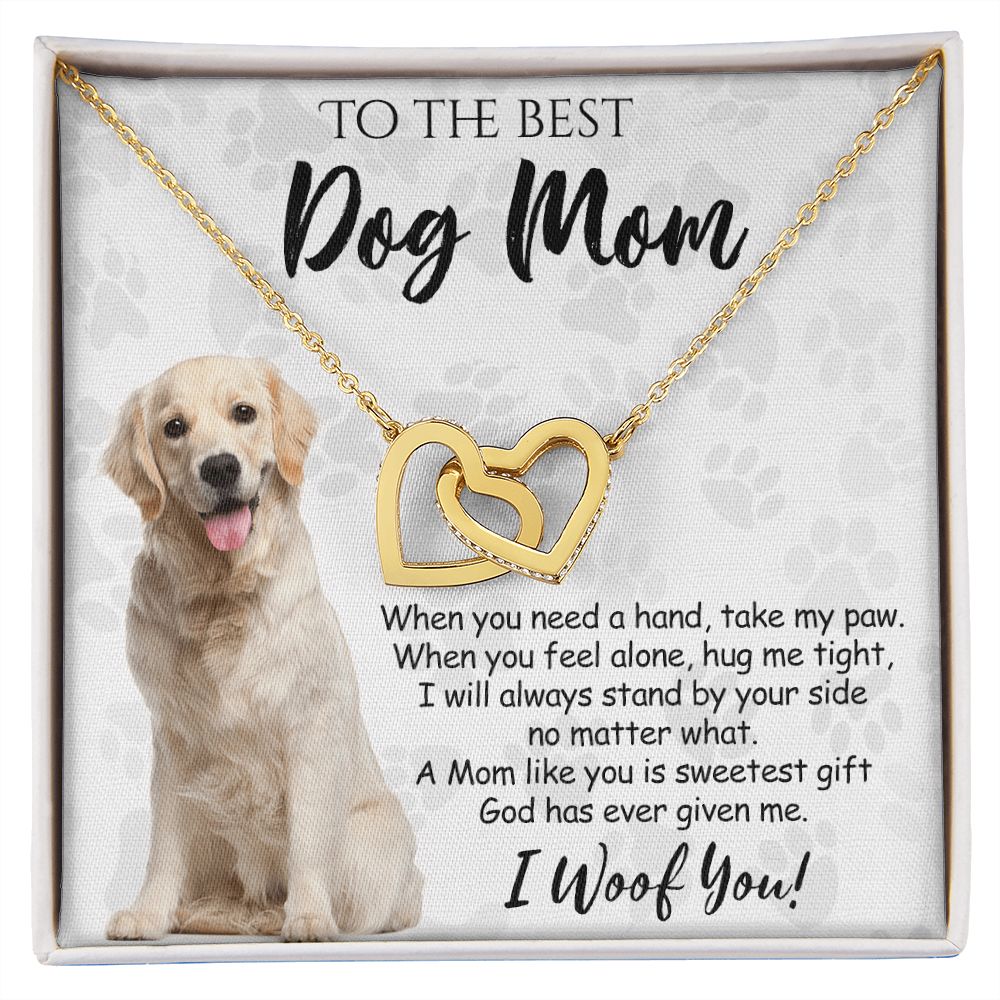 To The Best Golden Retriever Dog Mom Knot Necklace Mother's Day Gift , I Woof You Gift Card, Message Card Jewelry For Dog Lovers, Necklace For Mom Interlocking Hearts Necklace