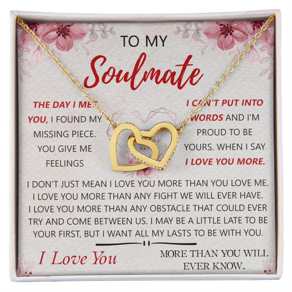 To My Soulmate Necklace for Women Birthday Christmas Jewelry Gifts For My Wife with Message Card Box Personalized Gift Present Pendant for Future Wife Soulmate Girlfriend Love 23 Interlocking Hearts Necklace
