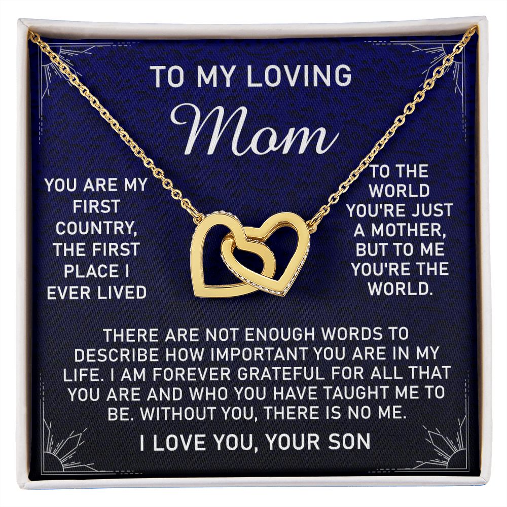 To My Loving Mom Necklace, Gift for Mom from Son, Mother's Day Jewelry Gift, Necklace for Mom Birthday Anniversary Mother's Day Jewelry Gift, To My Mom Necklace from Son Interlocking Hearts Necklace
