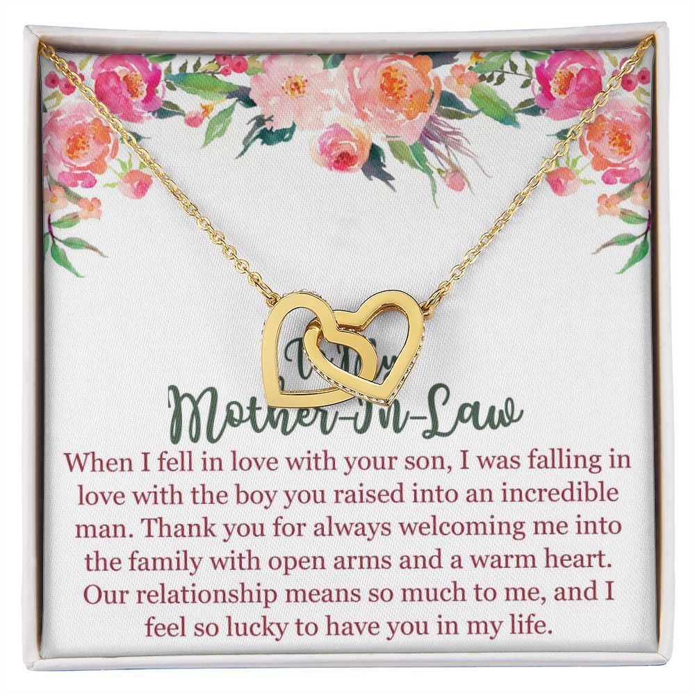 To My Mom In Law Necklace Pendant Gift From Son Happy Mother's Day Gift For Mom Birthday, Anniversary Love With Your Son Interlocking Hearts Necklace