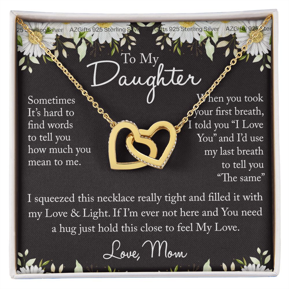 To My Daughter Necklace from Mom Mother Sterling Silver Daughter Gifts from Mom Necklace for Daughter Birthday Gift Graduation Gifts from Mother Daughter Jewelry Gift Interlocking Hearts Necklace