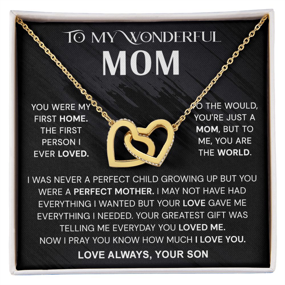 To My Wonderful Mom Necklace, Mom From Son Gift, Gift for Mother's Day From Son, Gift for Mom, Mother Gift from Son Necklace, Son to Mom Gifts, Mom gifts, Mothers Day Gift From Son Interlocking Hearts Necklace