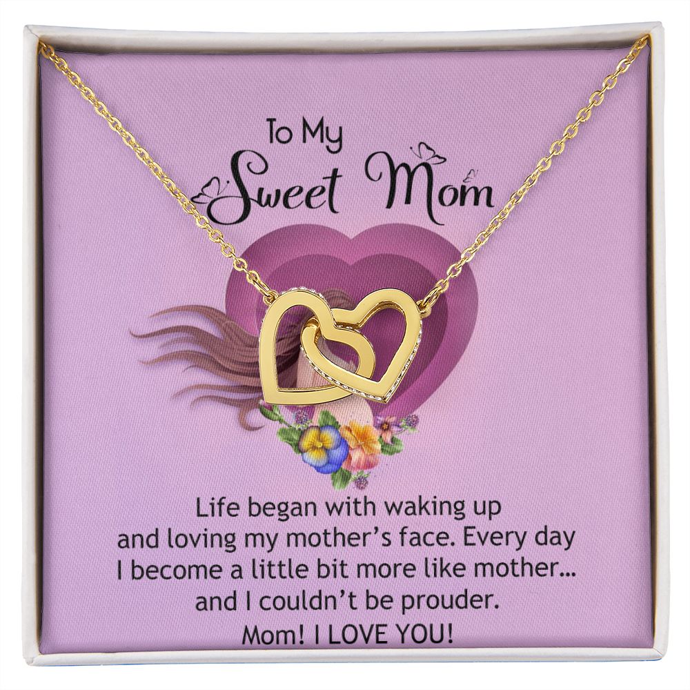 To My Sweet Mom, Sweet Mom Necklace Pendant, Mothers Day Gifts, Gift For Sweet Mom, New Mom Gifts Interlocking Hearts Necklace