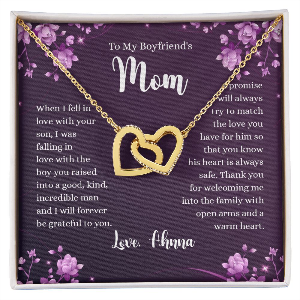 To My Boyfriends Mom Necklace with Message Card Jewelry Custom Card Necklace for Boyfriends Moms Birthday Gift For Boyfriend’s Mom, Mother’s Day Gift Jewelry for Boyfriends Mom Interlocking Hearts Necklace