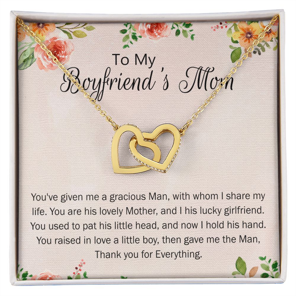 To My Boyfriend's Mom Necklace Pendant Jewelry for Boyfriend's Mom on Mothers Day Birthday Present with Message Card and Gift Box for Boyfriend's Mom Gift Necklace for Women Interlocking Hearts Necklace