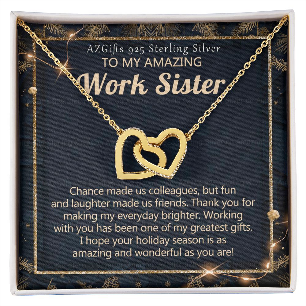 To My Work Sister Necklace Gift for Colleague Christmas Necklace for Work Sister from Co-Worker Christmas Pendant Gift for Colleague Christmas Jewelry Gift for Her Women 301 Interlocking Hearts Necklace