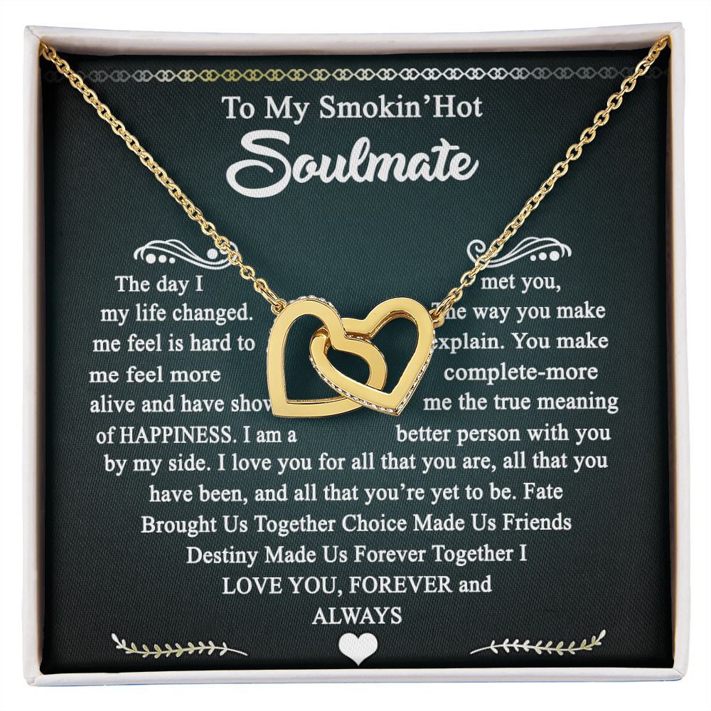To My Smokin Hot Soulmate Necklace - Wife Gifts From Husband To My Wife Necklace, Gift for Her Romantic, Girlfriend Gifts Necklace for Wife from Men Includes Message Card and Gift Box 3 Interlocking Hearts Necklace