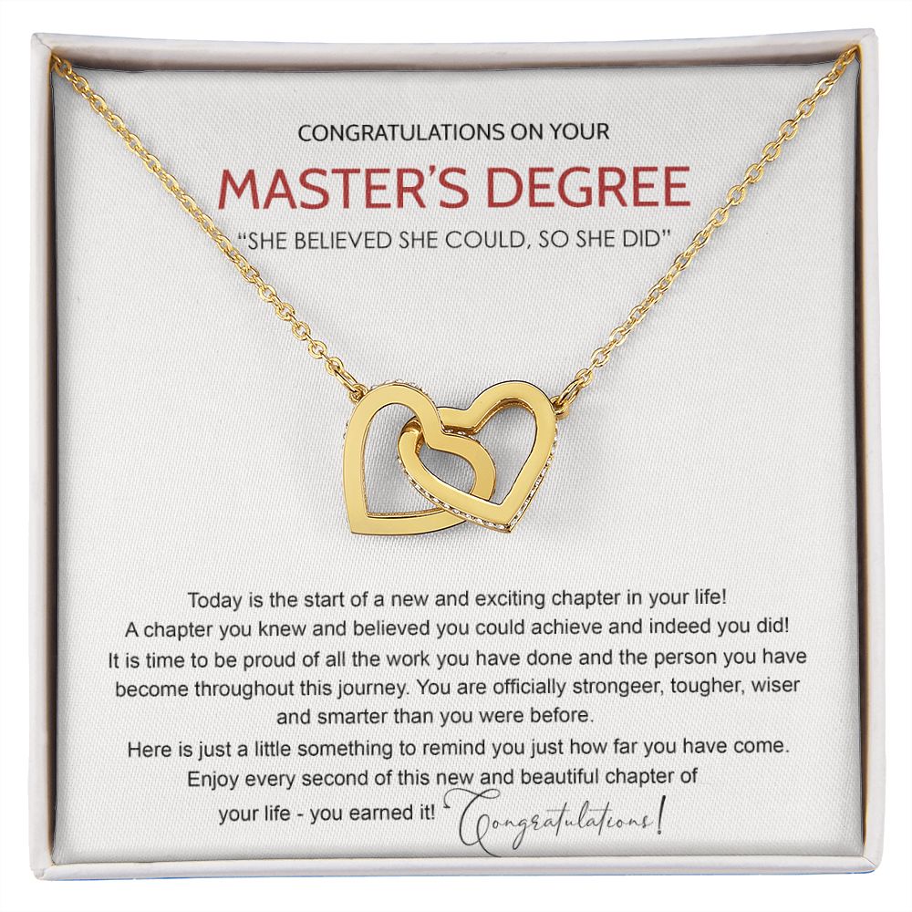 Master's Degree Graduation Gift Necklace, Masters Student Necklace Gift, Master's Student MBA Graduation Congrats Graduation Pendants Gift For Daughter, Granddaughter, Niece, Sister Interlocking Hearts Necklace