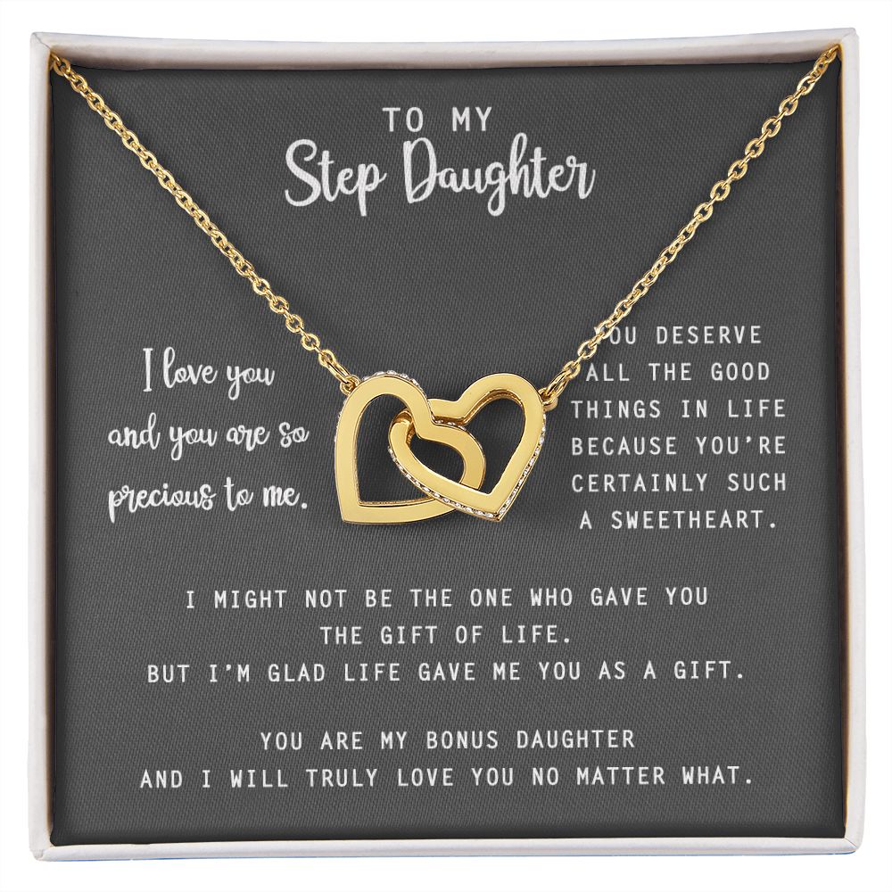 to My Step Daughter Necklace from Stepdad Bonus Daughters Birthday Xmas Congrats (1) Interlocking Hearts Necklace