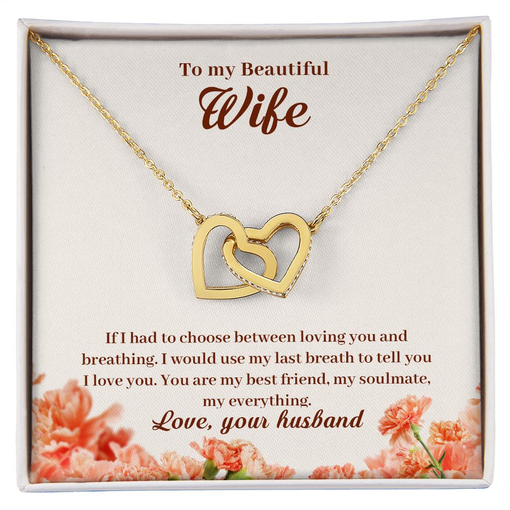 To My Wife Necklace from Husband Birthday Christmas Jewelry Gifts For My Wife with Message Card Box Personalized Gift Present Pendant for Future Wife Soulmate Girlfriend Interlocking Heart Necklace