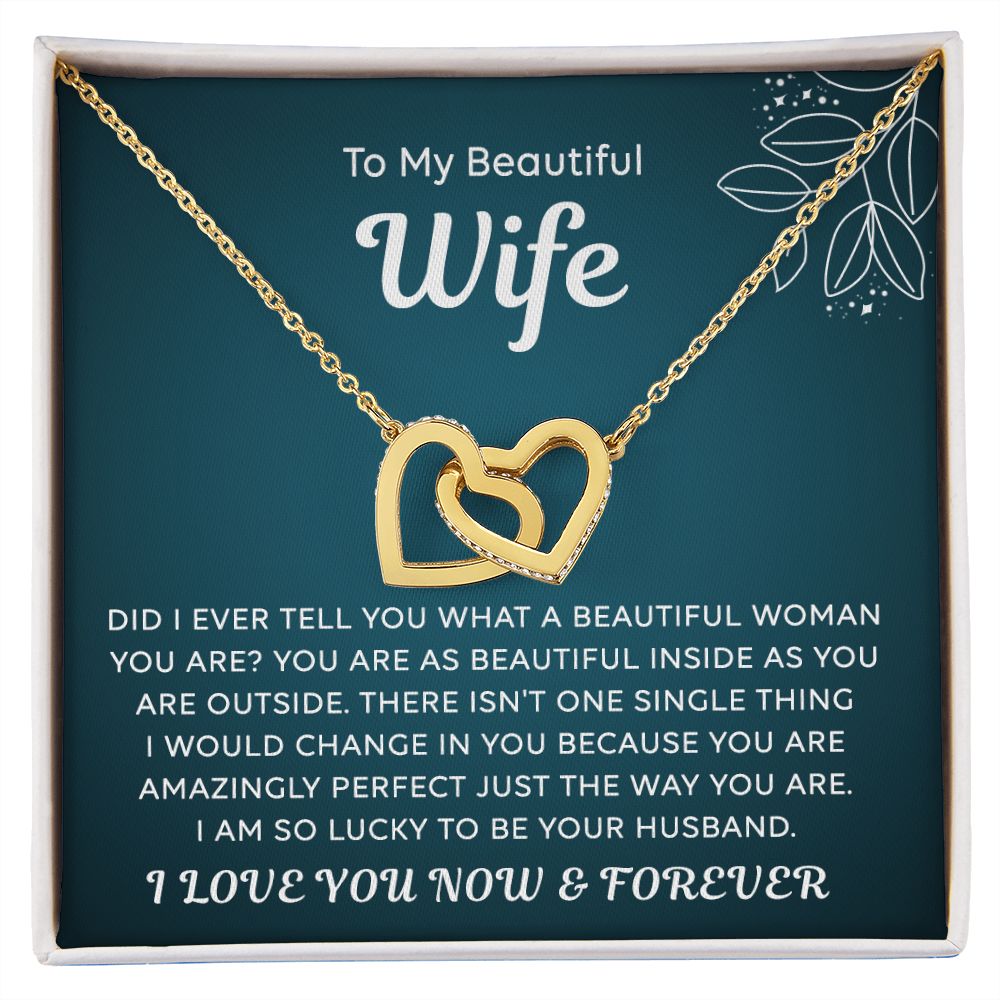 To My Beautiful Wife Necklace From Husband Interlocking Hearts Necklace for Wife Soulmate Jewelry with Message Card and Box Necklaces for Women Valentines Day Happy Anniversary Present for Birthday Merry Christmas for Wife