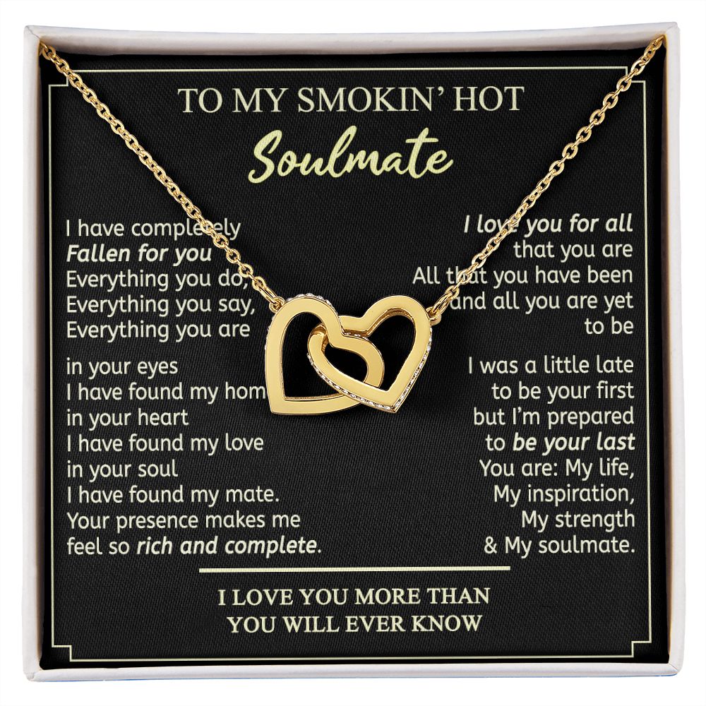 To My Smokin Hot Soulmate Necklace - Wife Gifts From Husband To My Wife Necklace, Gift for Her Romantic, Girlfriend Gifts Necklace for Wife from Men Includes Message Card and Gift Box 2 Interlocking Hearts Necklace