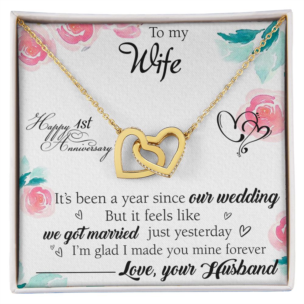 To My Wife Necklace, Wedding Anniversary Jewelry For Women, Necklace For Wife from Husband, Gift For Wife Birthday Gifts From Husband Necklace, Jewelry With Message Card In A Gift Box2 Interlocking Hearts Necklace