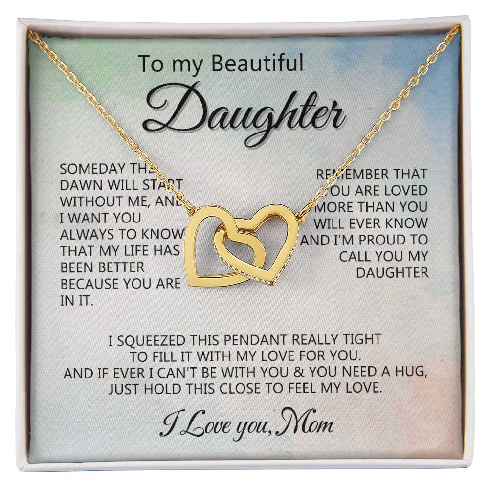 Jewelry Pendant Present for Daughter, To My Daughter Gift Necklace from Mom, Mother Daughter Gift Ideas, Birthday Christmas Gift Graduation Gifts for Daughters, Mother and Daughter Necklace 14 Interlocking Hearts Necklace