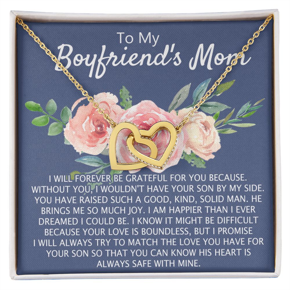 To My Boyfriend's Mom Necklace Pendant Jewelry Gift for Boyfriend's Mom on Mothers Day Birthday Present Jewelry Gift Box for Boyfriend's Mom Gift Personalized Custom Necklace for Women Interlocking Hearts Necklace