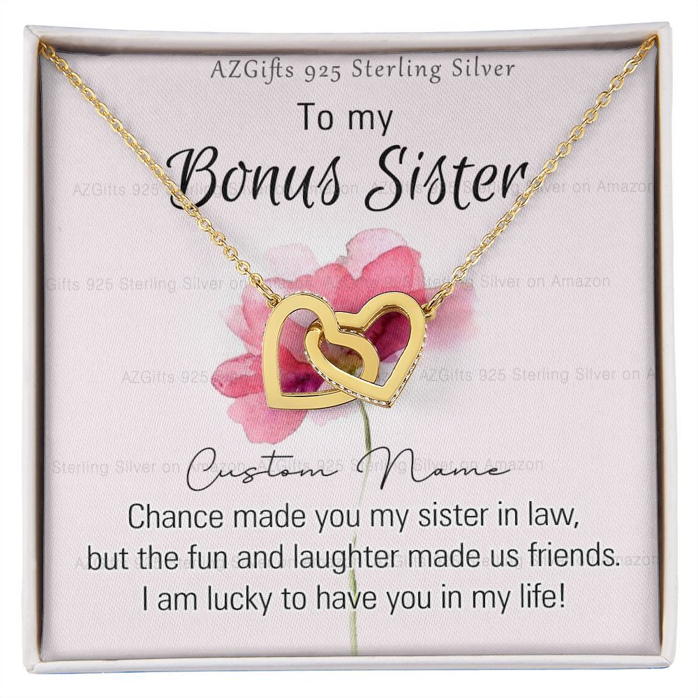 To my Bonus Sister Necklace Pendant for Sister in law Gift for Sister-in-Law Birthday Gift Idea for Her Sister of the Groom Necklace for Future Sister in Law Gift Interlocking Hearts Necklace