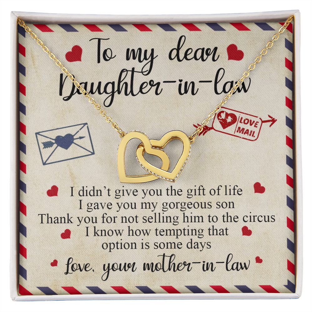 To My Dear Daughter In Law Gift, Graduation Gift For Her, Love Knot Necklace Interlocking Hearts Necklace