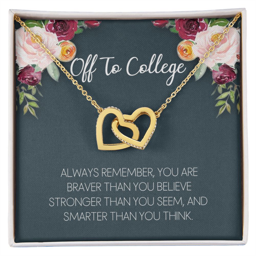 Off To College Necklace, Graduation Gifts For for Girl Congrats Graduation Pendants Gift For Daughter, Granddaughter, Niece, Sister Interlocking Hearts Necklace