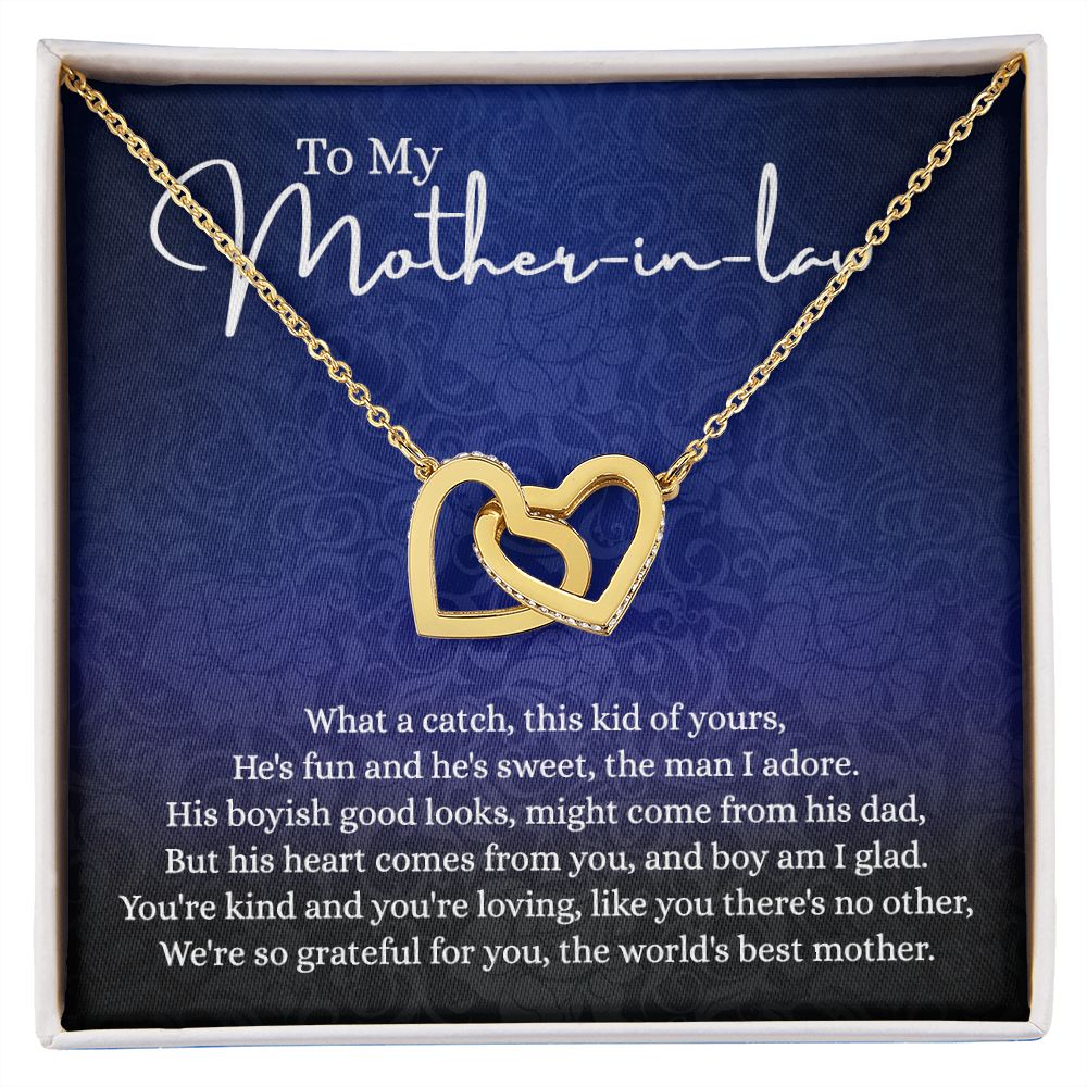 To My Mother in Law Necklace, Gift for Mother in Law Jewelry Box, Gift Card, Necklace for Mother in Law Jewelry Gift to My Mother-in-law on Wedding Day Mother's day gift for Mother in Law Interlocking Hearts Necklace