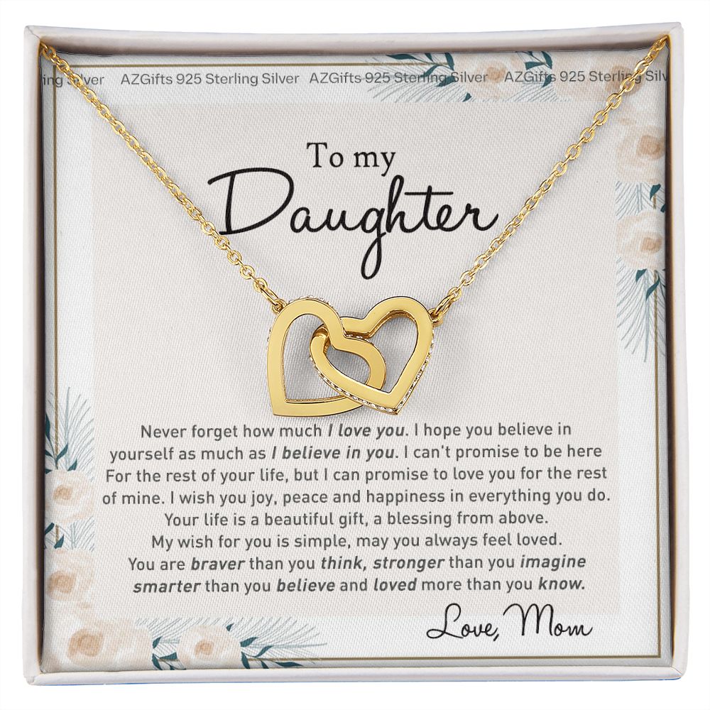To my Beautiful Daughter Necklace With Thoughtful Card Box Gifts for Daughter from Mom Mother Daughter Gifts Jewelry for Daughter Present for Birthday Anniversary Christmas Interlocking Hearts Necklace