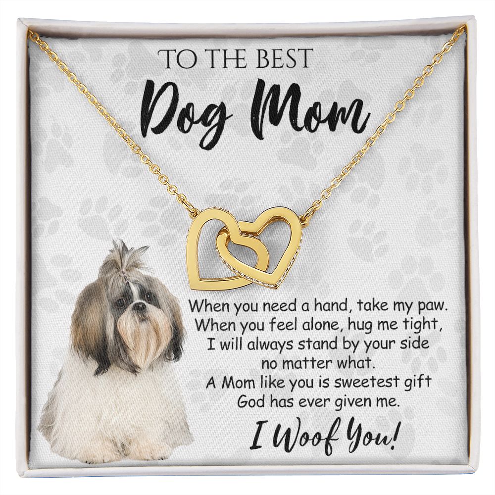 To The Best Shih Tzu Dog Mom Knot Necklace Mother's Day Gift , I Woof You Quote Gift Card, Message Card Jewelry For Dog Lovers, Necklace For Mom Interlocking Hearts Necklace