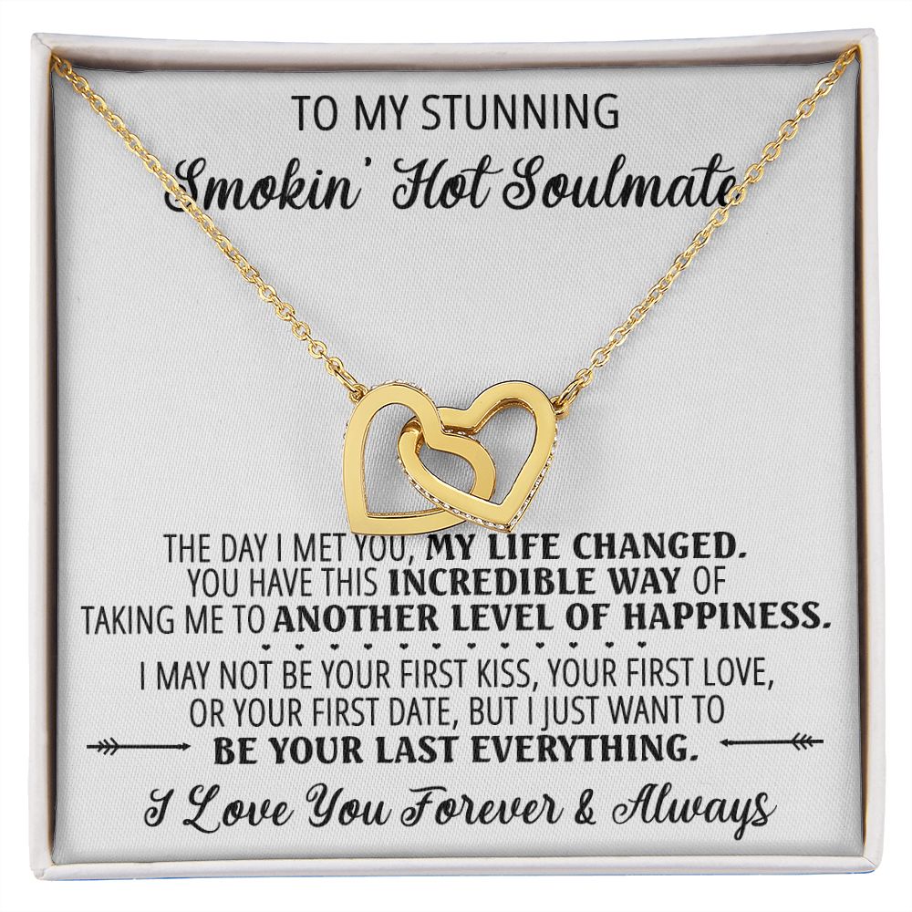 To My Smokin Hot Soulmate Necklace - Wife Gifts From Husband To My Wife Necklace, Gift for Her Romantic, Girlfriend Gifts Necklace for Wife from Men Includes Message Card and Gift Box 1 Interlocking Hearts Necklace