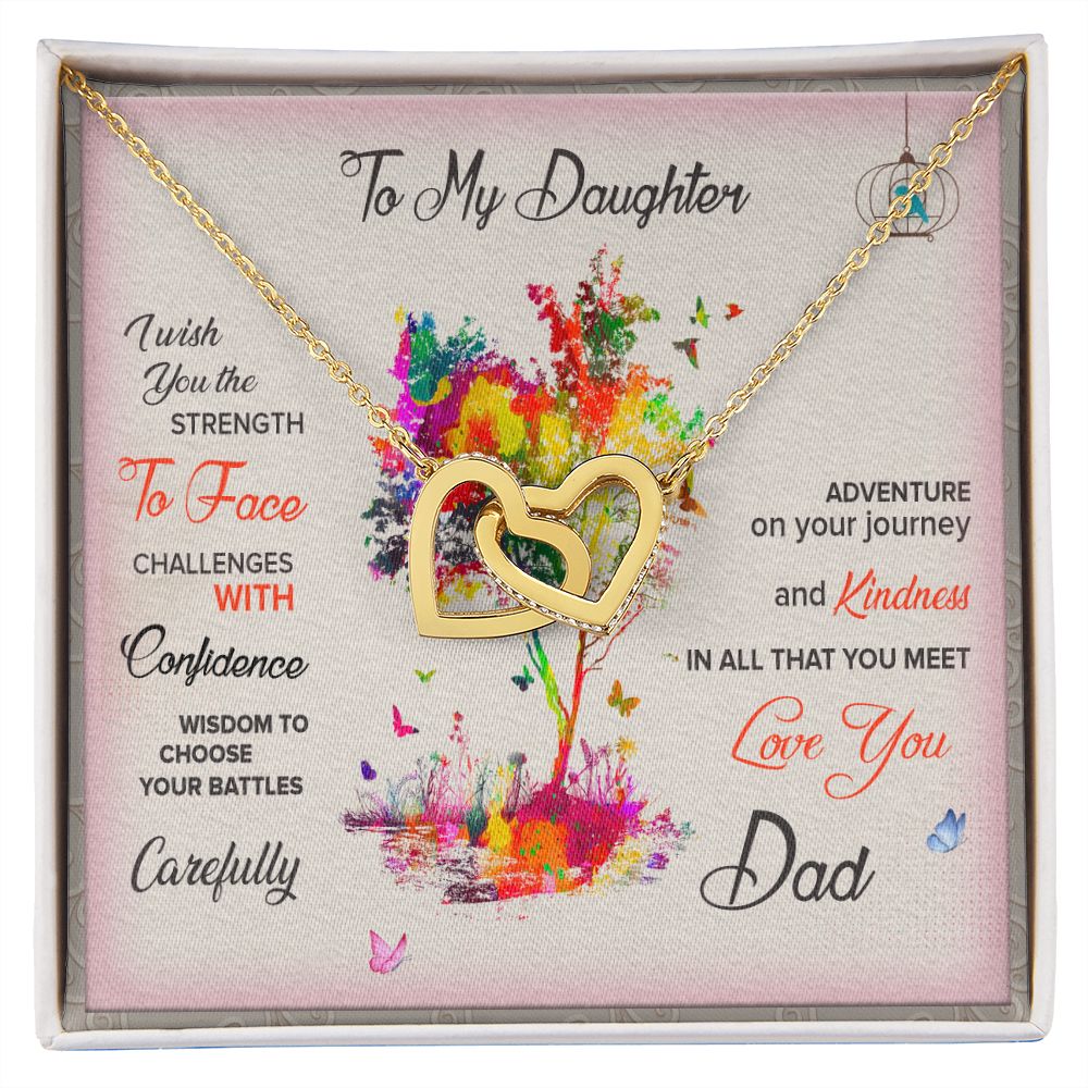 To My Daughter Necklace Pendant I Wish You The Strength To Face With Message Card Gift Box Gift For To Daughter, Daughter In Law Gift On Birthday Anniversary Gift Interlocking Hearts Necklace
