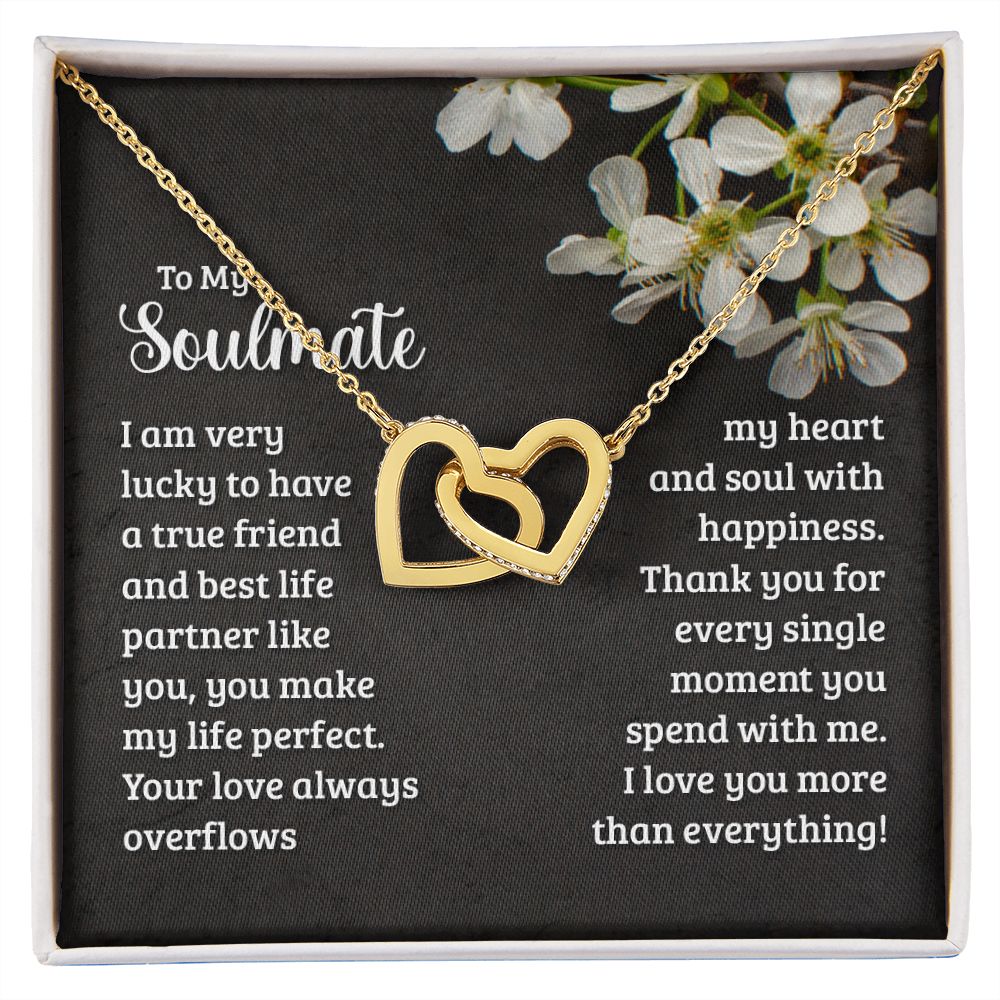 To My Soulmate Necklace for Women Birthday Christmas Jewelry Gifts For My Wife with Message Card Box Personalized Gift Present Pendant for Future Wife Soulmate Girlfriend Love 18 Interlocking Hearts Necklace