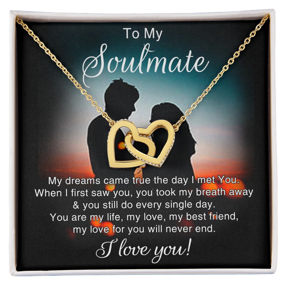 To My Soulmate Necklace for Women Birthday Christmas Jewelry Gifts For My Wife with Message Card Box Personalized Gift Present Pendant for Future Wife Soulmate Girlfriend Love 4 Interlocking Hearts Necklace
