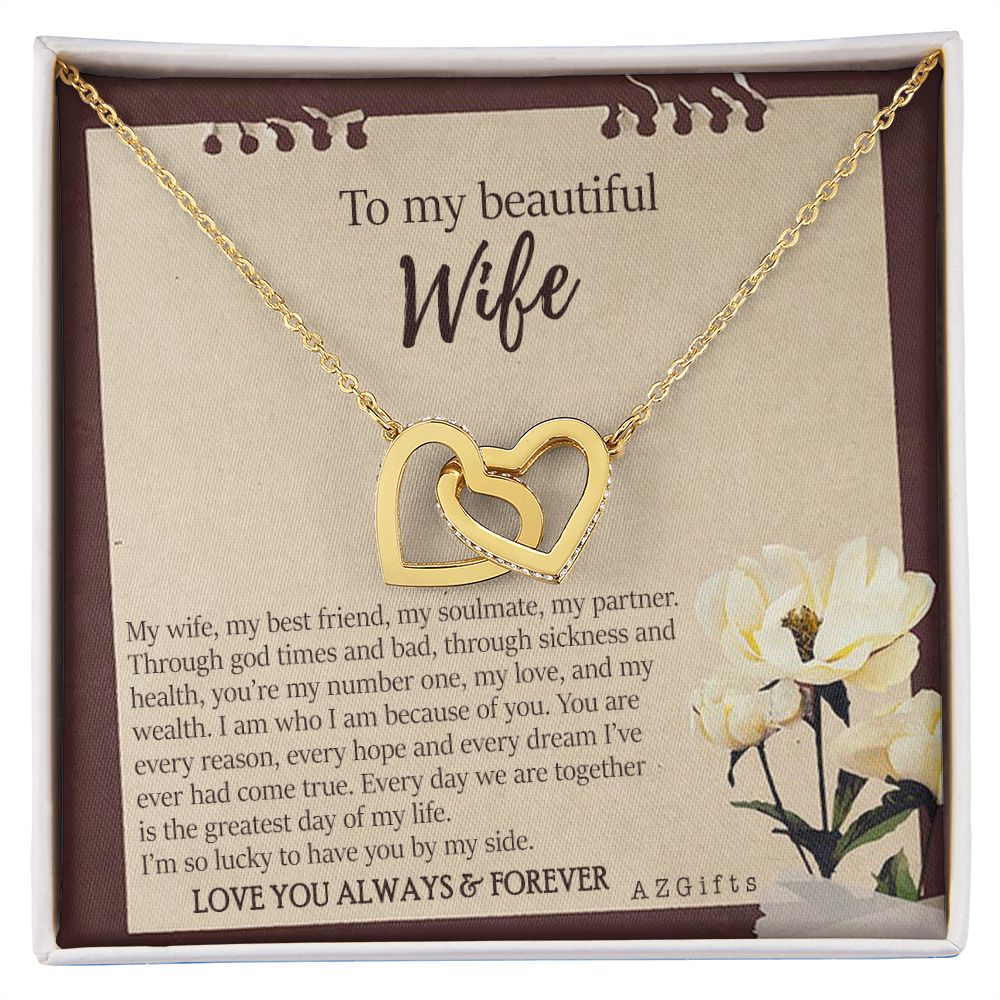 To My Wife Necklace from Husband, Personalized Necklace for Women, Luxury Necklace for Wife from Man Men, Wedding Anniversary Present For Wife, Beautiful Wife Jewelry Christmas Birthday Gifts For Wife7 Interlocking Hearts Necklace