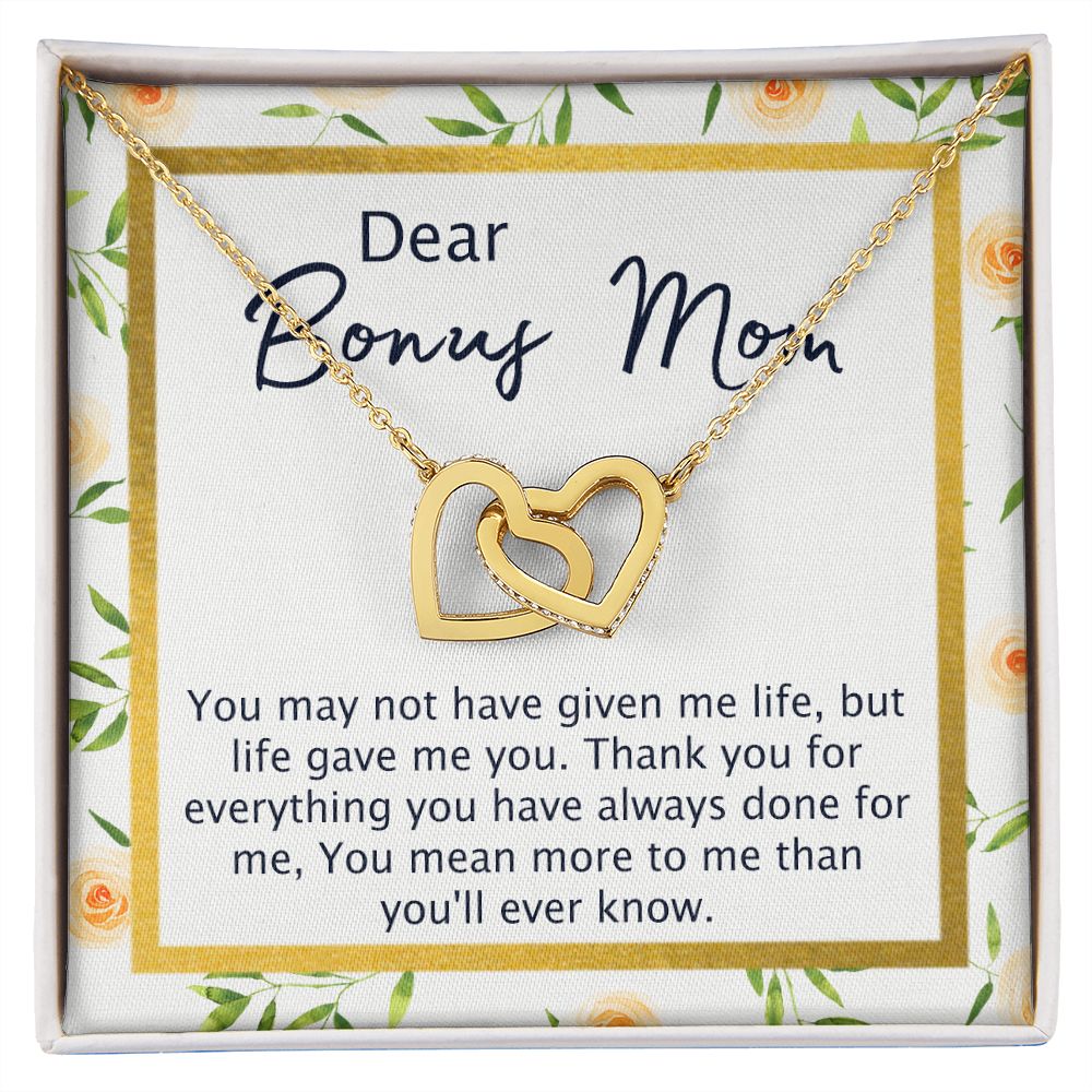 Bonus Mom Gifts, To My Bonus Mom Necklace, Bonus Mom Jewelry, Necklace for Bonus Mom, Step Daughter To Stepmother Necklace, Step Mom Necklace for Women Step Mom Mothers Day Jewelry Interlocking Hearts Necklace