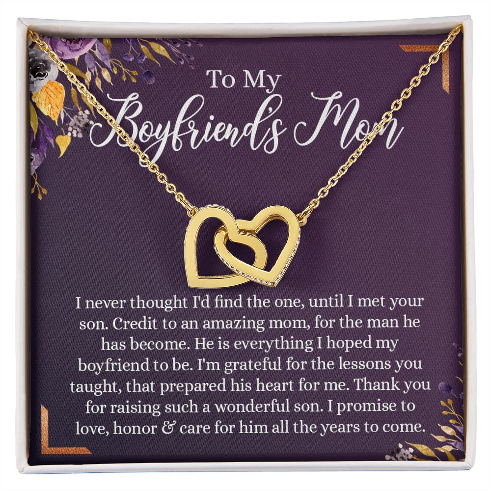 To My Boyfriend's Mom Necklace, Gifts for Boyfriend's Mom, Sterling Silver Necklace for Boyfriends Mom, Birthday Gift for Boyfriends Mother, Mother's Day Gift for Mom In Law Interlocking Hearts Necklace
