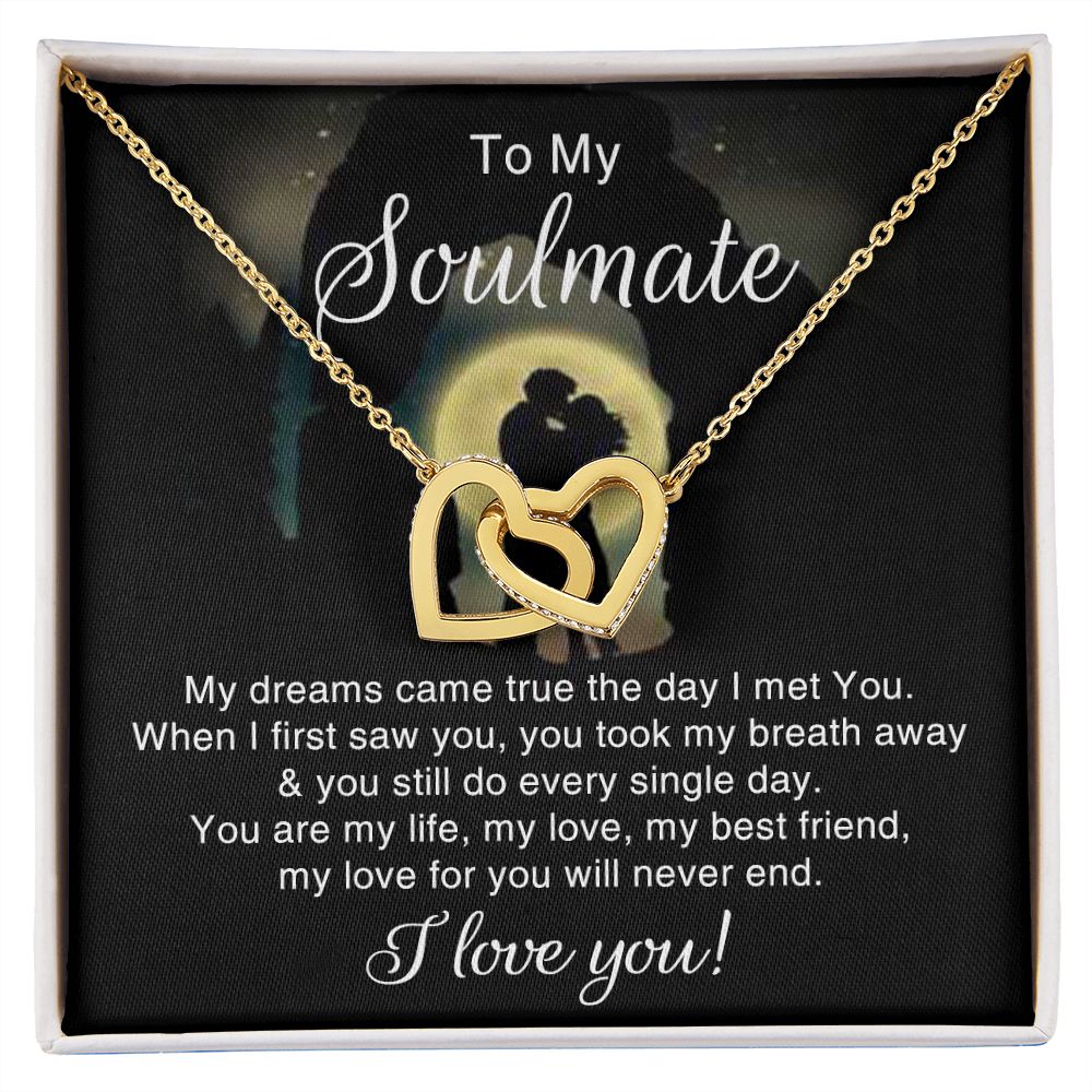To My Soulmate Necklace for Women Birthday Christmas Jewelry Gifts For My Wife with Message Card Box Personalized Gift Present Pendant for Future Wife Soulmate Girlfriend Love 3 Interlocking Hearts Necklace