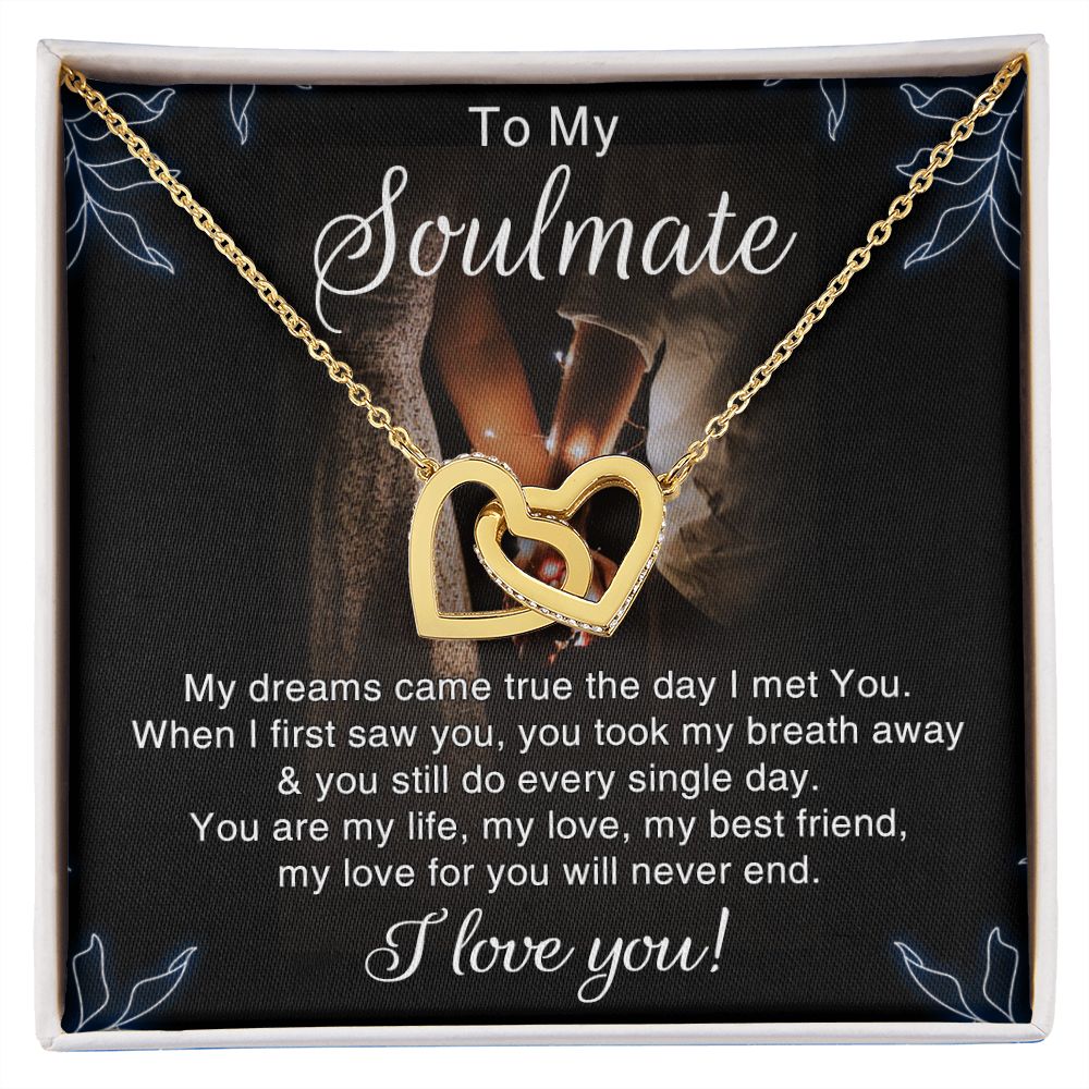 To My Soulmate Necklace for Women Birthday Christmas Jewelry Gifts For My Wife with Message Card Box Personalized Gift Present Pendant for Future Wife Soulmate Girlfriend Love 5 Interlocking Hearts Necklace