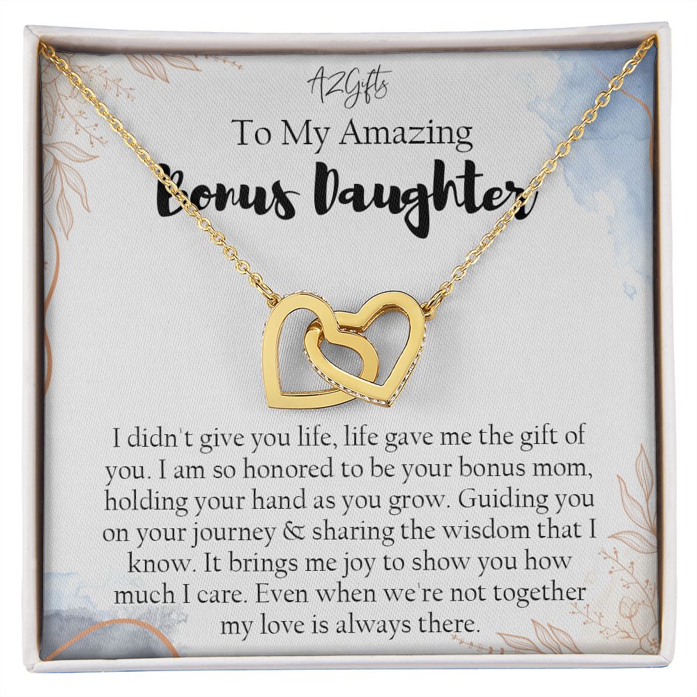 Bonus Daughter Gifts From Stepdad, Step Daughter Gifts From Stepmom, Stepdaughter Gifts From Stepdad, Father Stepdaughter Necklace, To My Bonus Daughter Necklaces, Christmas Gifts For Bonus1 Interlocking Hearts Necklace