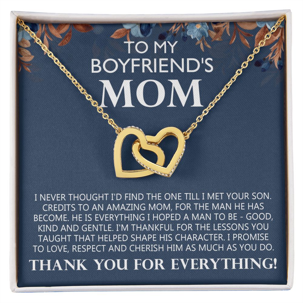 To My Boyfriend's Mom Gift Boyfriends Mom Necklace Future Mother in Law Jewelry Christmas Mothers Day Gift with Message Card Box For My Boyfriend Mother Mom Mother's Day Necklace Interlocking Hearts Necklace