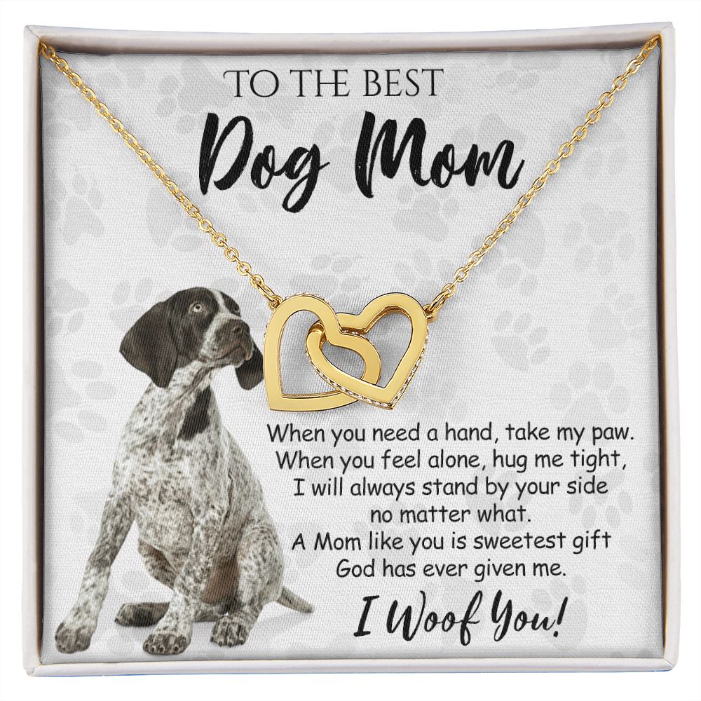 To The Best German Shorthaired Pointer Dog Mom Knot Necklace Mother's Day Gift , I Woof You Quote Gift Card, Message Card Jewelry For Dog Lovers, Necklace For Mom Interlocking Hearts Necklace
