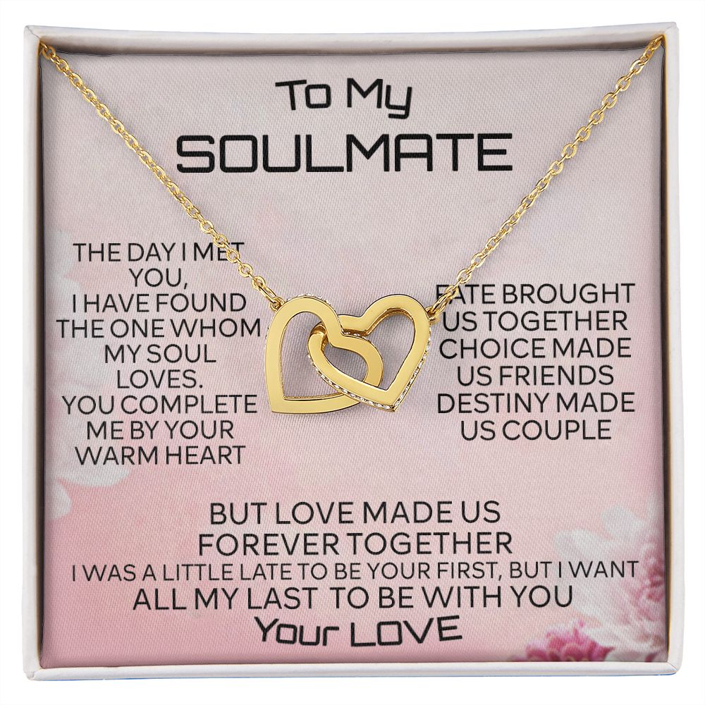 To My Soulmate Necklace for Women Birthday Christmas Jewelry Gifts For My Wife with Message Card Box Personalized Gift Present Pendant for Future Wife Soulmate Girlfriend Love 2 Interlocking Hearts Necklace