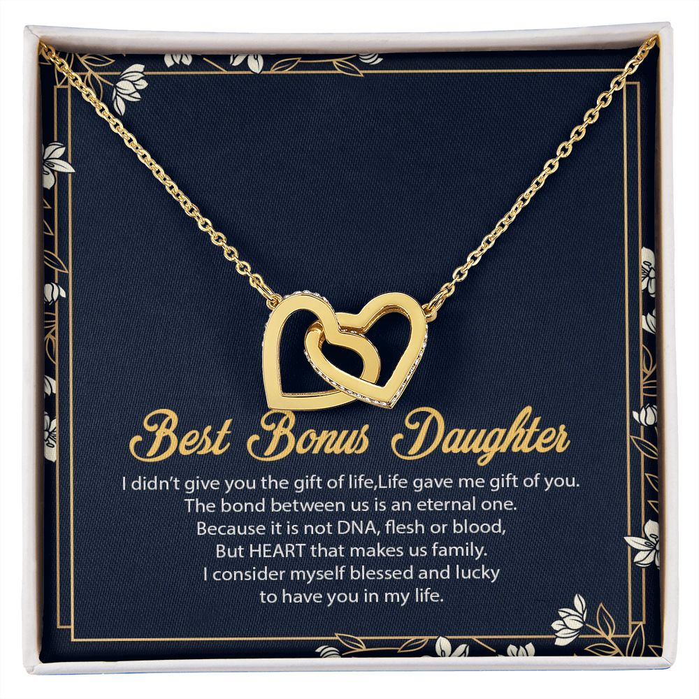 Bonus Daughter Gifts From Stepdad, Step Daughter Gifts From Stepmom, Stepdaughter Gifts From Stepdad, Father Stepdaughter Necklace, To My Bonus Daughter Necklaces, Christmas Gifts For Bonus8 Interlocking Hearts Necklace